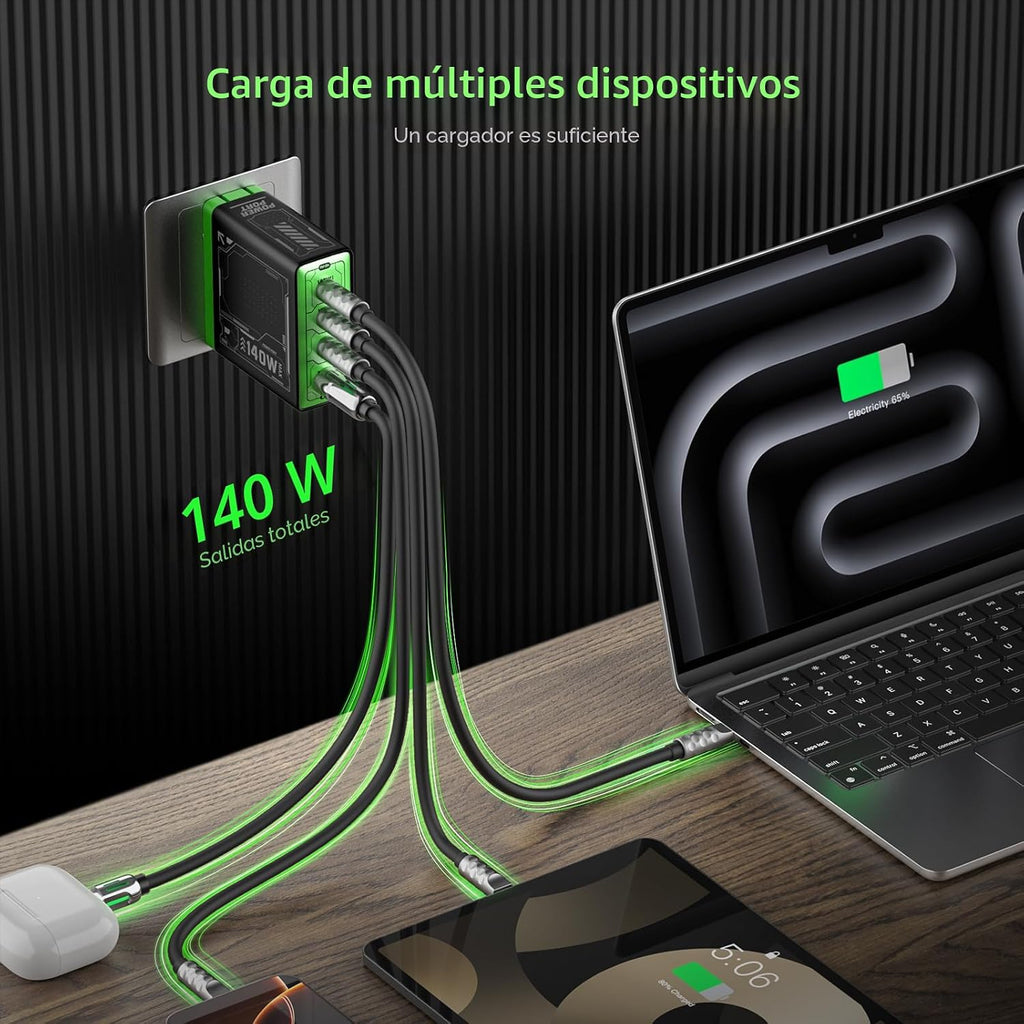 Cargador universal para portátil USB-C de 140 W, cable blanco 4 en 1 240 W USB-C