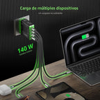 Cargador universal para portátil USB-C de 140 W, cable blanco 4 en 1 240 W USB-C