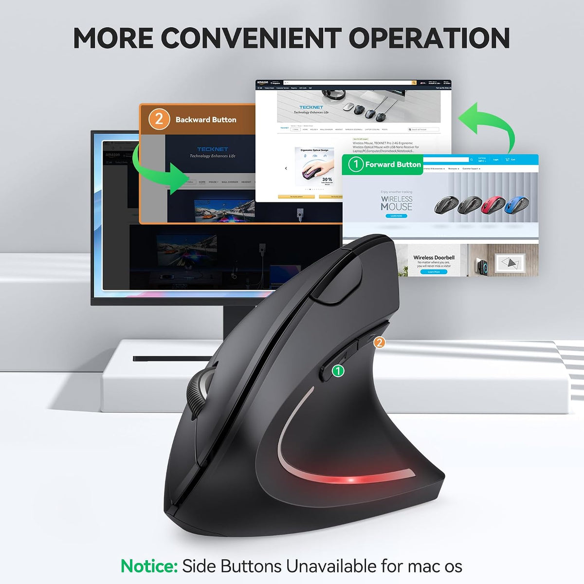 TECKNET Jiggler Ratón ergonómico, mouse vertical inalámbrico Blueto...