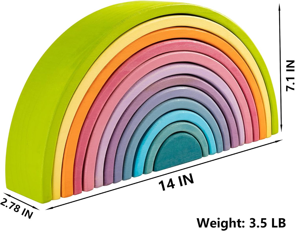 Juguete apilable de madera de arco iris, apilador de 12 piezas, bloques de construcción de rompecabezas de anidación extragrandes, juguetes educativos para niños pequeños