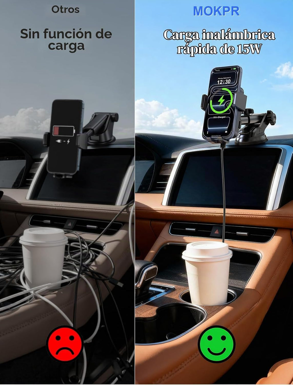 Cargador inalámbrico para automóvil, con sujeción automática, soporte para teléfono de salpicadero/parabrisas/ventilación de aire compatible con iPhone 17 16 15 14/13/13 Pro/12 pro/12/11/X/8