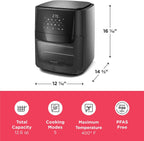 Frigidaire Horno combinado de freidora de aire 5 en 1 con ventana de visualización, gran capacidad de 12.6 QT, pantalla digital, 5 modos de cocción, 7 ajustes preestablecidos de recetas, recordatorio