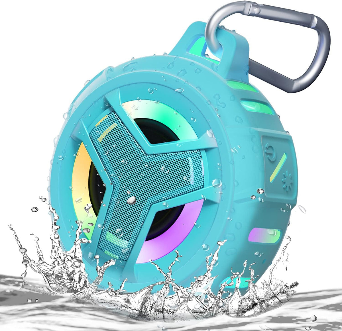 EBODA - Altavoz de ducha impermeable con Bluetooth, IPX7, flotante, portátil, inalámbrico, pequeños altavoces, tiempo de reproducción de 24H con luz RGB para kayak, playa, accesorios de piscina