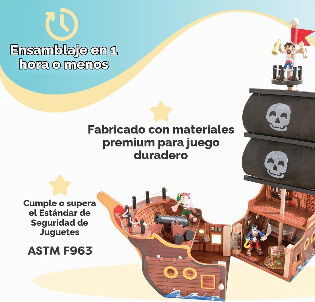 KidKraft Adventure Bound™: juego de barco pirata de madera con luces y sonidos, figuras piratas, 8 piezas incluidas, regalo para mayores de 3 años