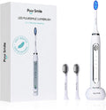 Puur Smile - Cepillo de dientes eléctrico de cerdas suaves, recargable con carga inalámbrica, 2 cabezales de cepillo (LED azul) para adultos, 4 modos de limpieza con temporizador inteligente, IPX7 impermeable, batería de larga duración