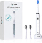 Puur Smile - Cepillo de dientes eléctrico de cerdas suaves, recargable con carga inalámbrica, 2 cabezales de cepillo (LED azul) para adultos, 4 modos de limpieza con temporizador inteligente, IPX7 impermeable, batería de larga duración