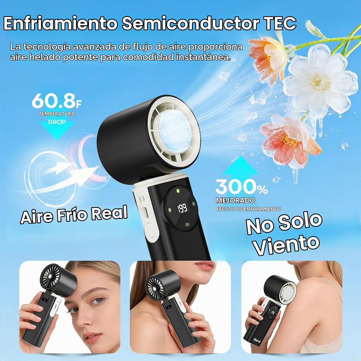 SSWind Ventilador portátil de mano de 6000 mAh con refrigeración po...
