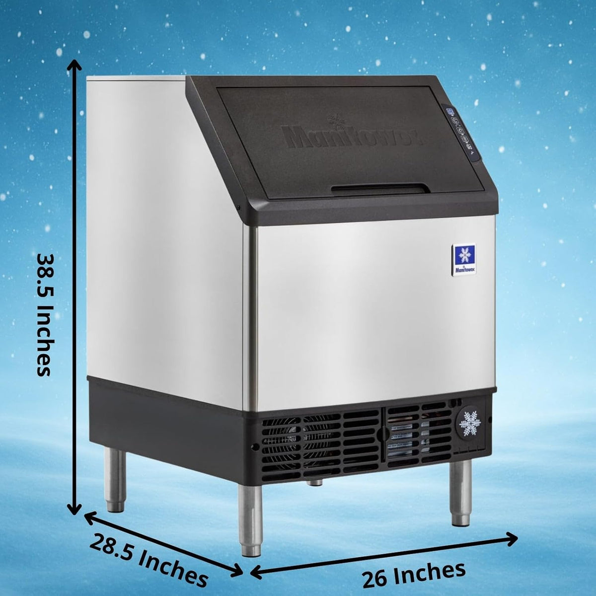 Manitowoc Máquina de hielo bajo encimera serie NEO con filtración de agua incorporada | 26 pulgadas de ancho, 200 lb/día producción de hielo en cubo completo, almacenamiento de 90 libras, refrigerado