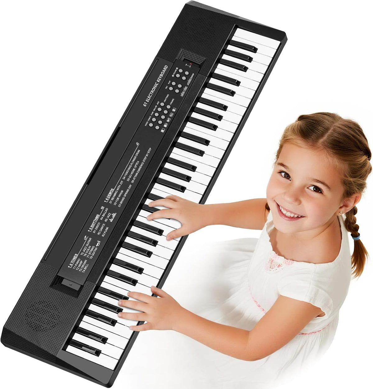 61 Keys Kids Piano teclado Toy con Mic para 3 4 5 6 7 8 Girls Boys, negro