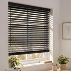 2" Persianas de Madera Verdadera sin Cables 23"W x 48"H Negro de Madera de Basswood para Ventanas Interiores