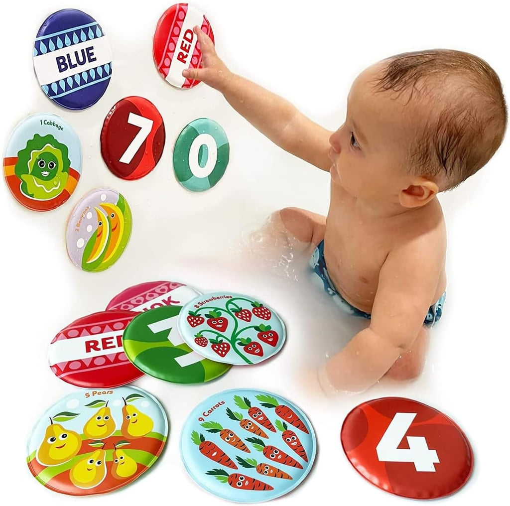 Tarjetas Didácticas Flotantes para Bañera - Aprende Números, Contar y Colores - Juguetes Educativos de Baño para Bebés y Niños Pequeños de 3 Meses o Más (Set de 21)
