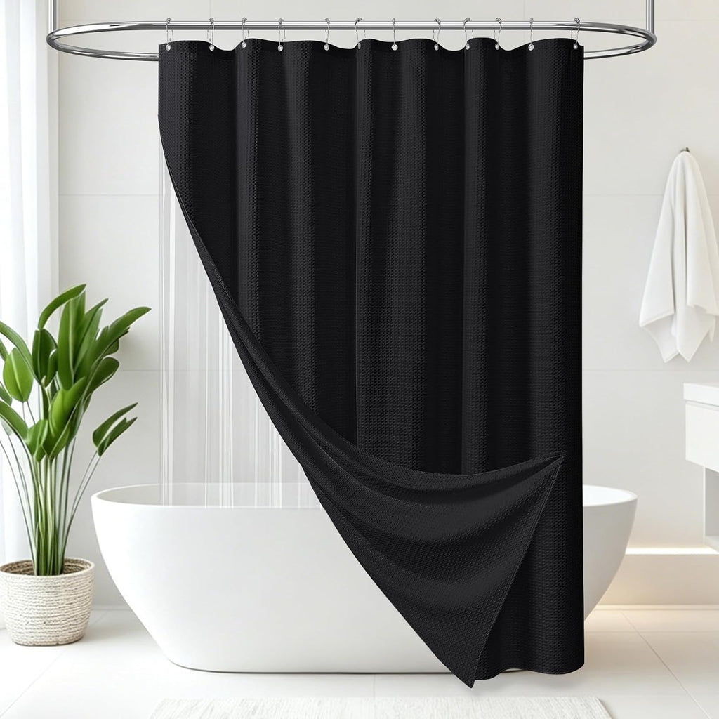 3 en 1 Waffle Shower Curtain Set con PEVA Liner 72Wx72H negro