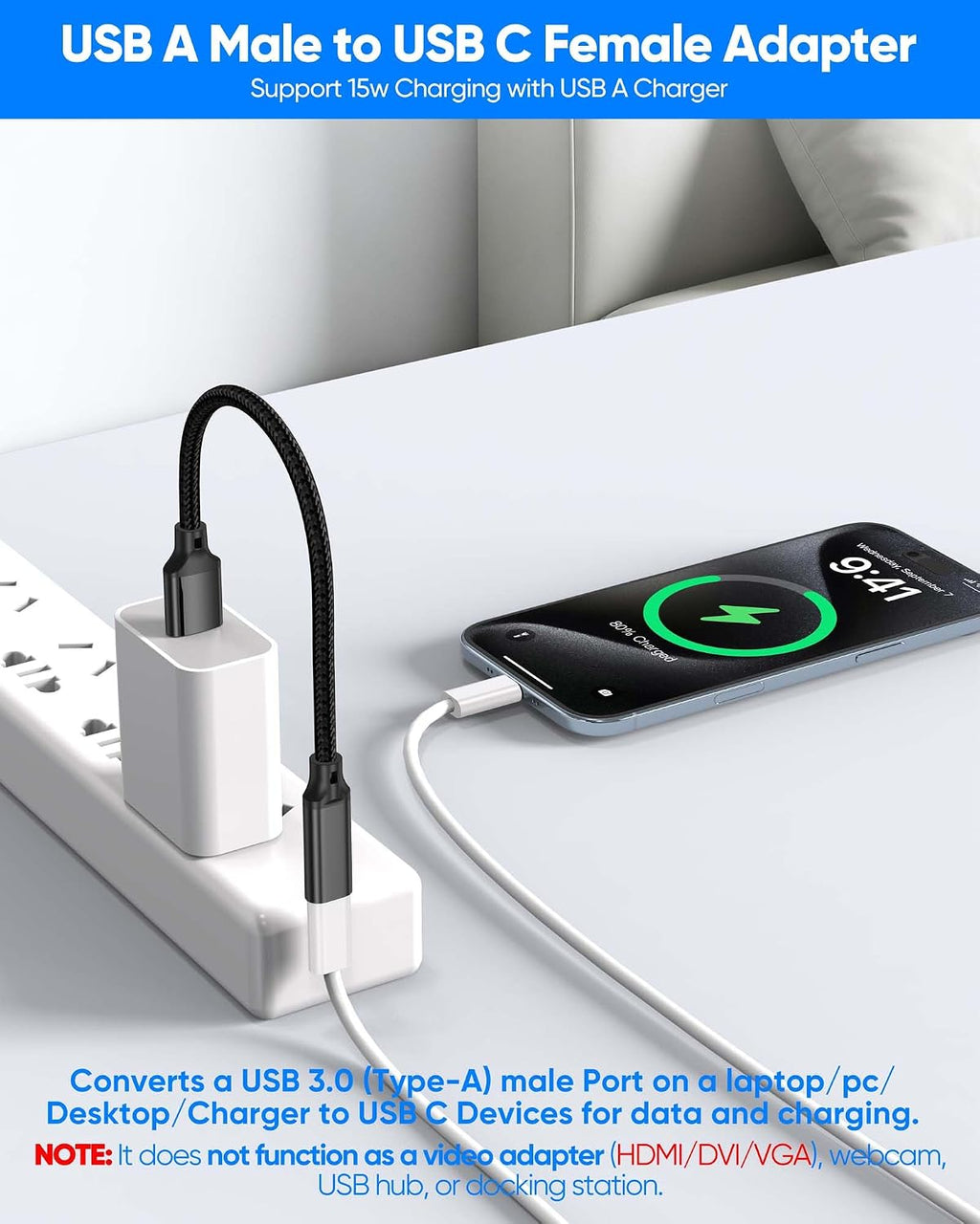 Adaptador USB-C hembra a USB-A macho, kit de 10 piezas, 10 Gbps y 60 W de carga