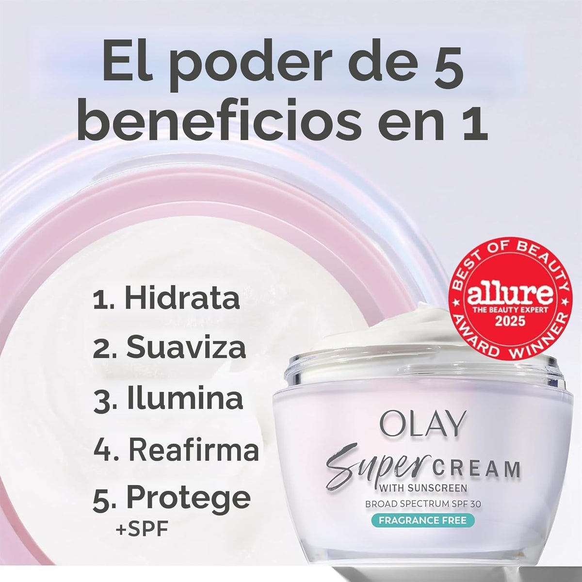 Olay Super Cream con protector solar SPF 30, hidratante facial lige...