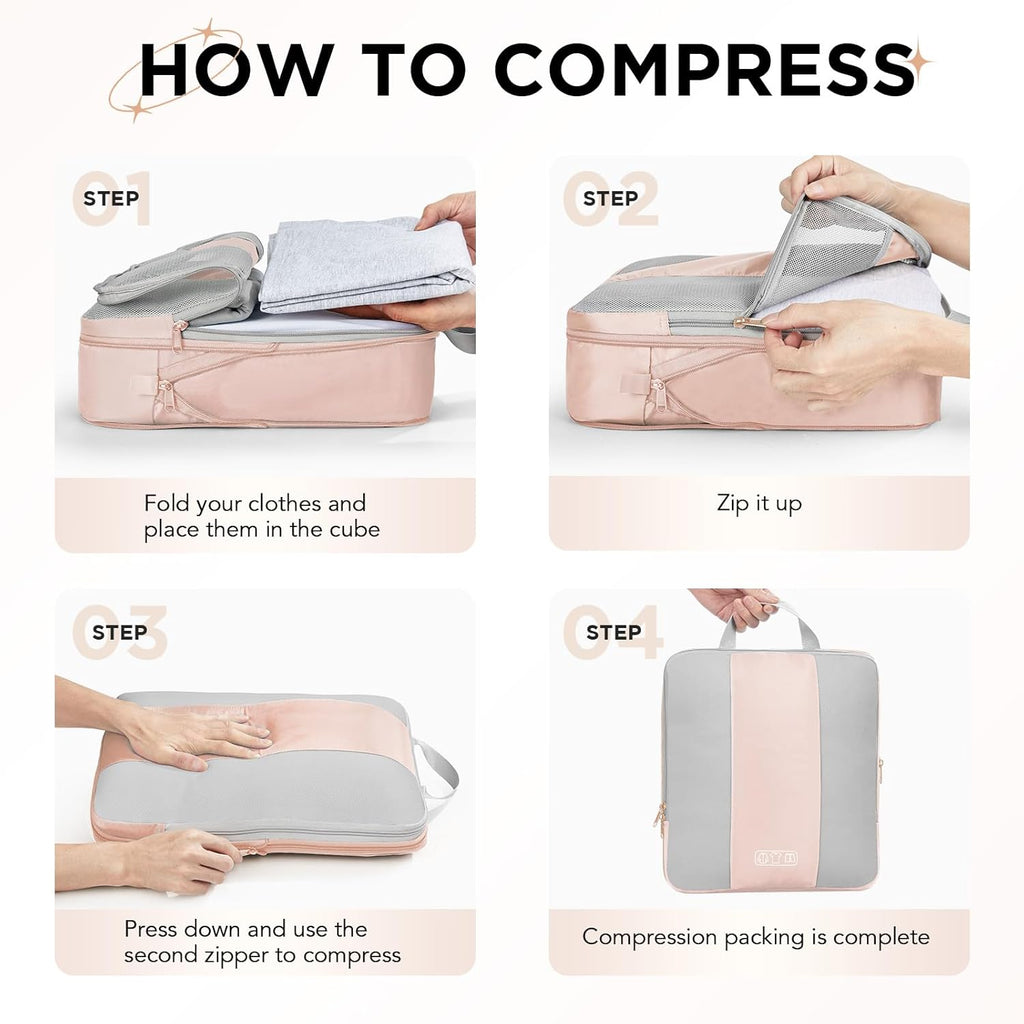 OlarHike Juego de 8 cubos de compresión para regalos de viaje, mamá, mujeres, artículos esenciales de viaje en avión, automóvil, crucero, bolsas compresibles expandibles para ahorrar espacio, bolsas