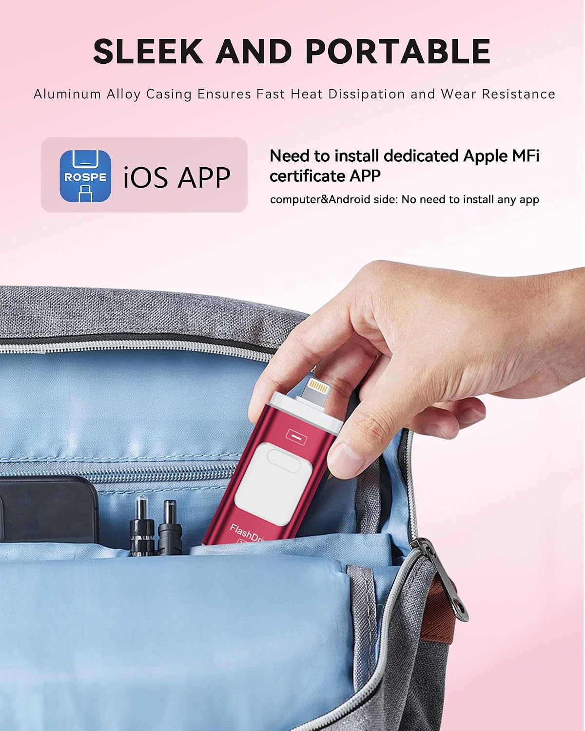 Unidad Flash Certificada MFi Apple de 256GB para iPhone, Palillo de...