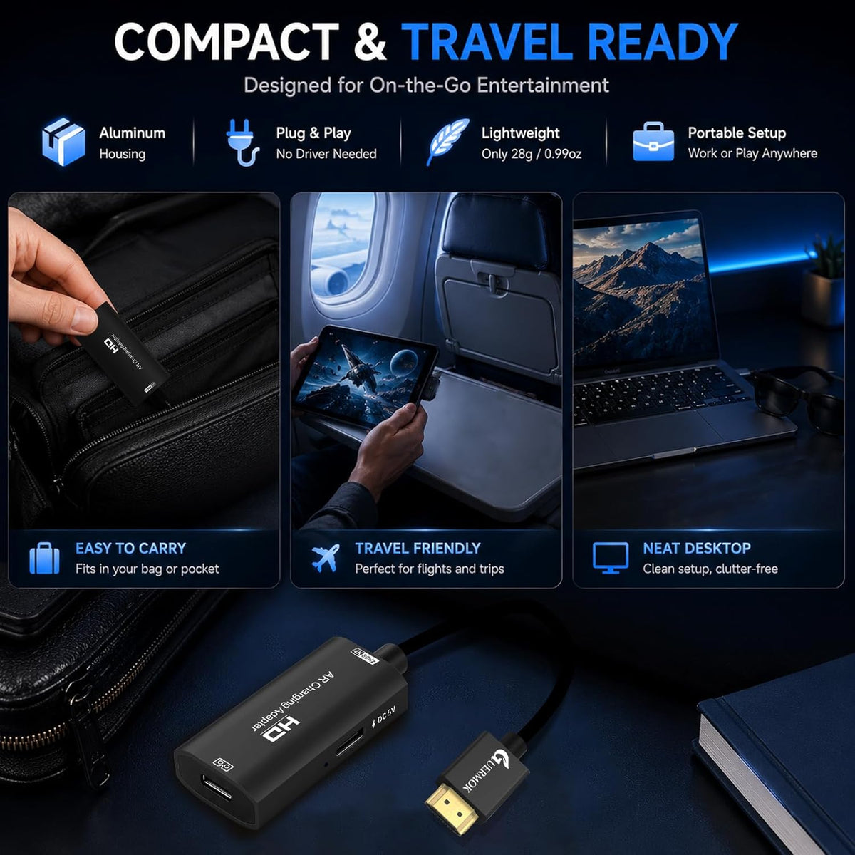 Adaptador de pantalla HDMI a USB-C para gafas AR, convertidor de
