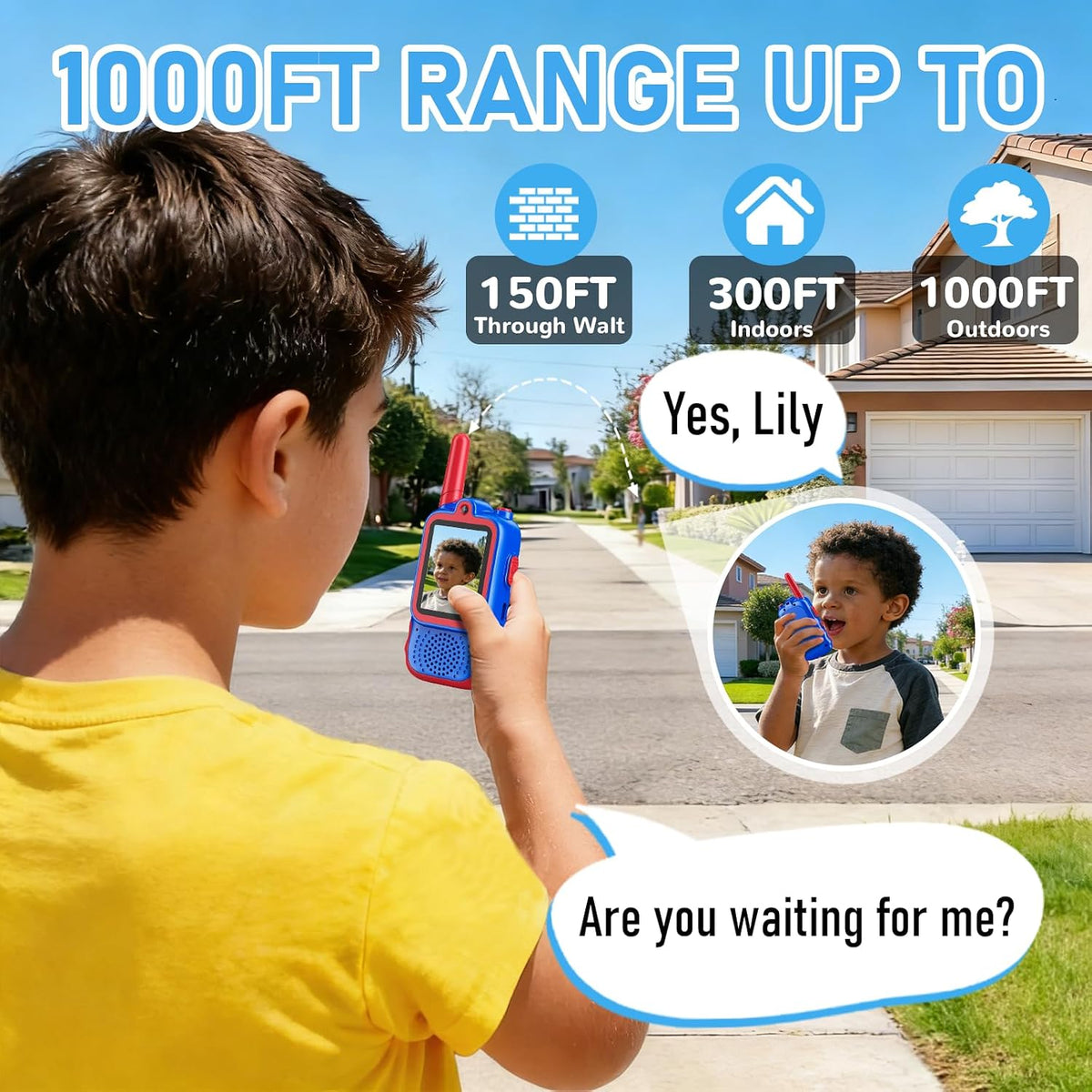Startcan Walkie Talkies de video para niños, paquete de 2 juguetes Walkie-Talkie de largo alcance para diversión en interiores y exteriores, regalos de cumpleaños de Navidad para niños de 3 a 8 años