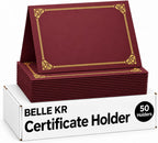 50 soportes rojos para certificados de 8.5 x 11 pulgadas, se utilizan como soportes para certificados de premio con borde de lámina dorada para certificados, premios, documentos y diplomas