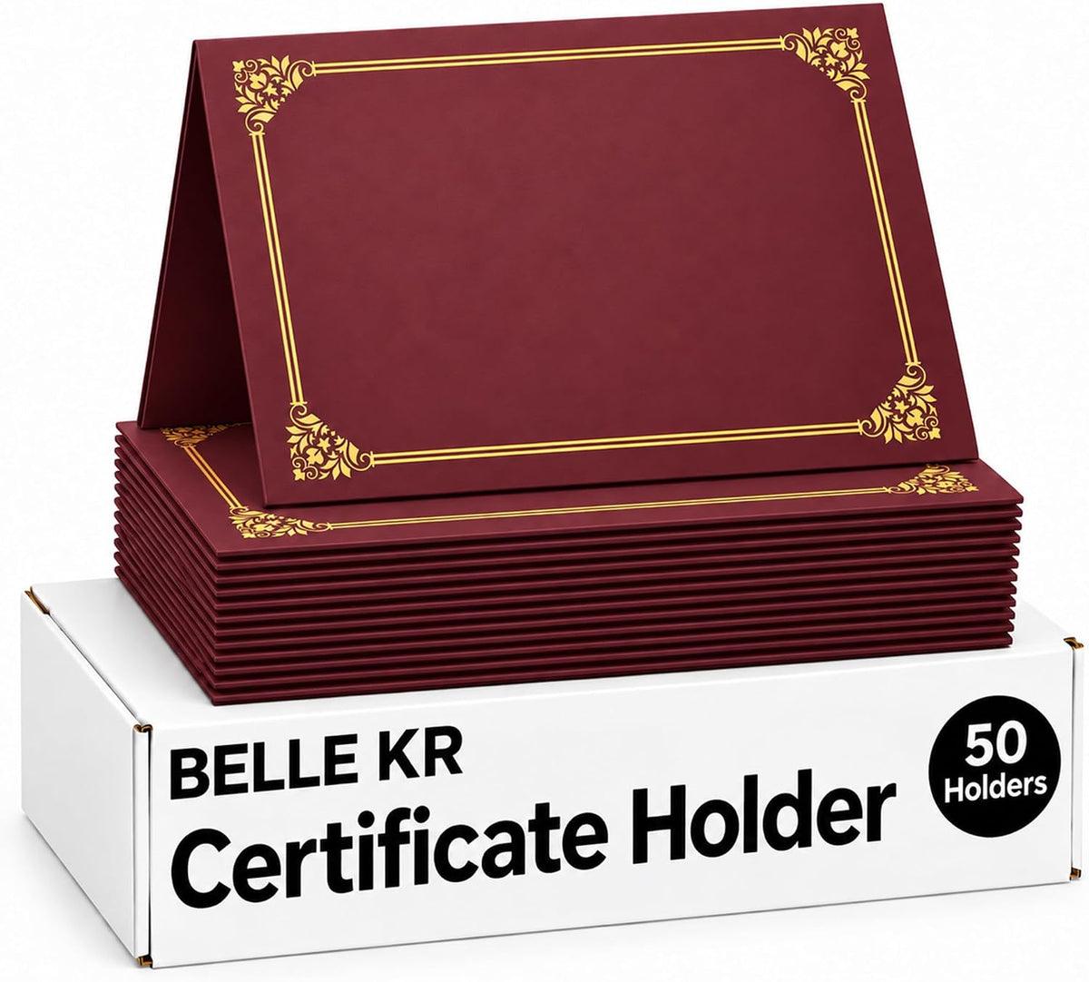 50 soportes rojos para certificados de 8.5 x 11 pulgadas, se utilizan como soportes para certificados de premio con borde de lámina dorada para certificados, premios, documentos y diplomas