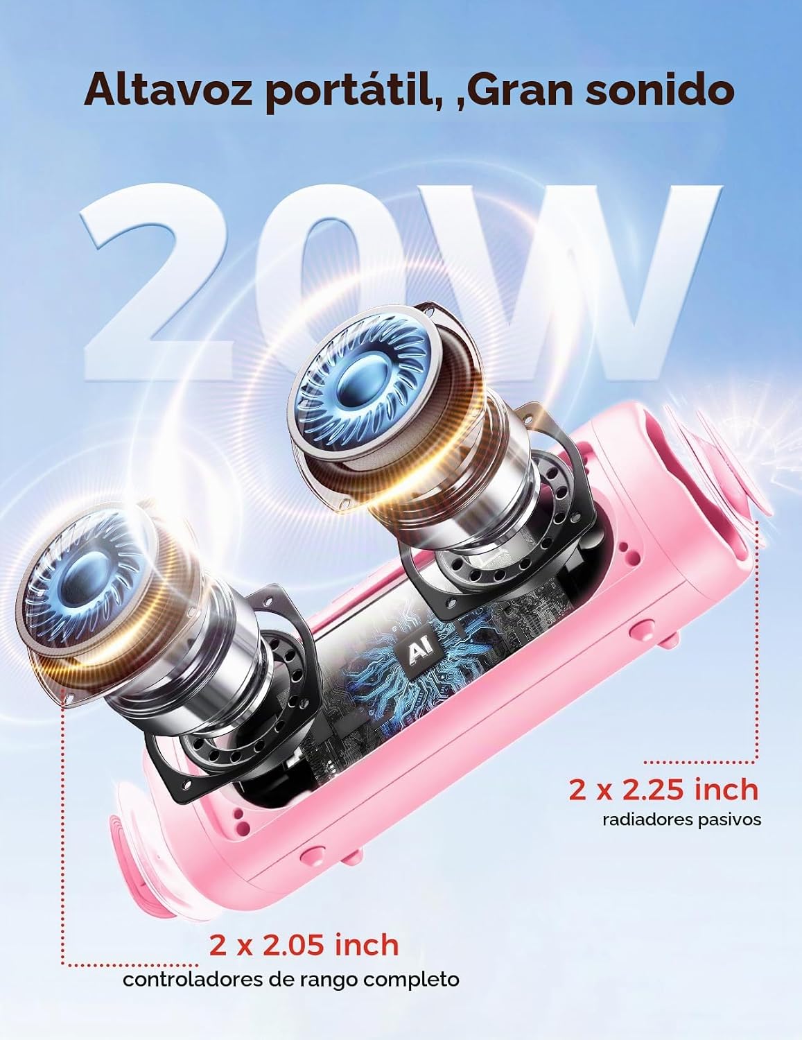 Altavoz Bluetooth, sonido HD de 20 W, inalámbrico portátil, IPX5 impermeable, hasta 24 horas de reproducción, emparejamiento TWS, para hogar, fiesta, exterior, campamento, playa, artículos