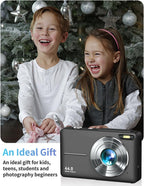 Cámara digital, FHD 1080P apuntar y disparar cámara para niños adolescentes, Negro profundo