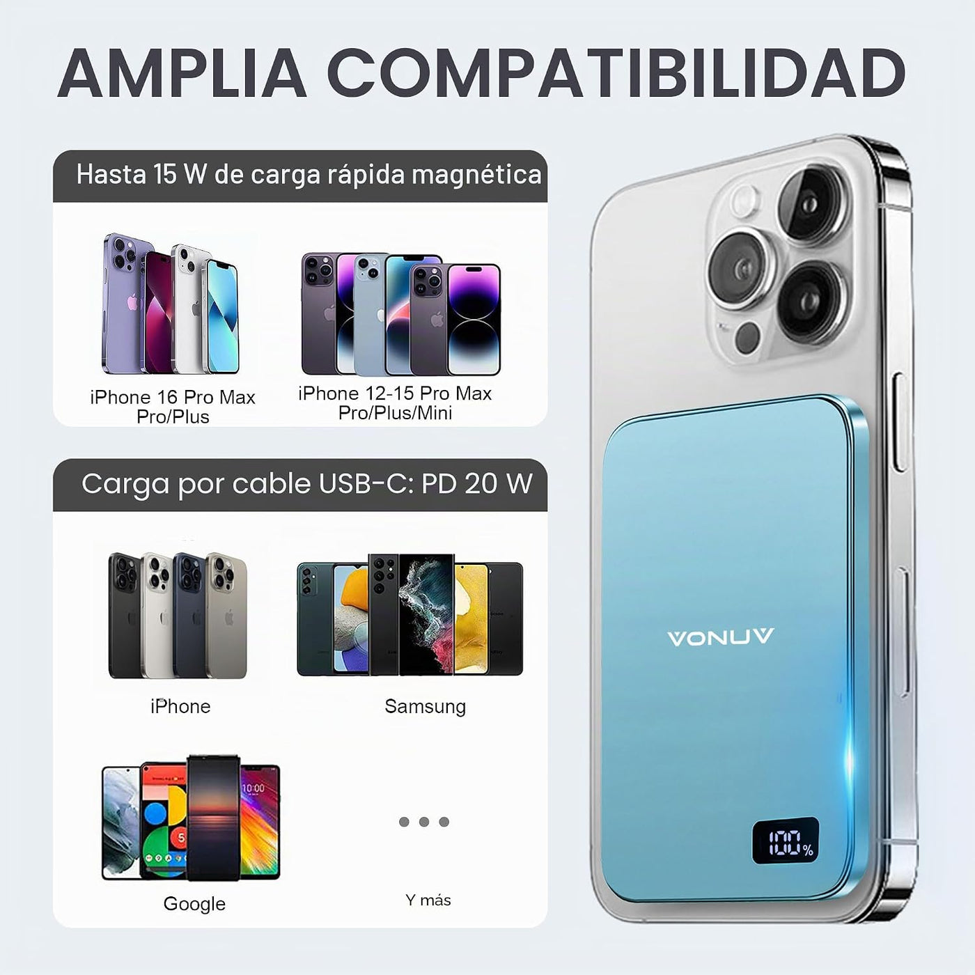 VONUV Cargador portátil magnético de 5000 mAh, cargador portátil in...