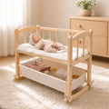 Cuna de madera 2 en 1 para muñeca con cesta de almacenamiento, se