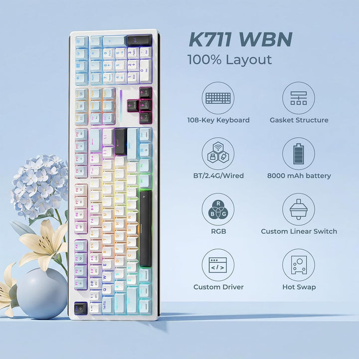 Redragon K771 Teclado mecánico inalámbrico, teclado para juegos de...