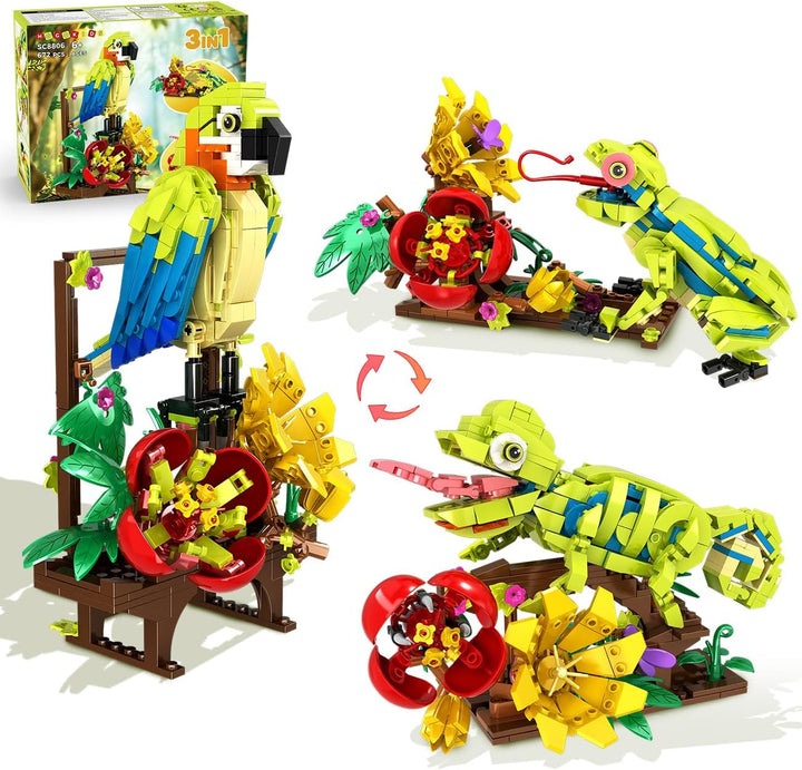 HOGOKIDS Juego de construcción de rana lagarto y loro de