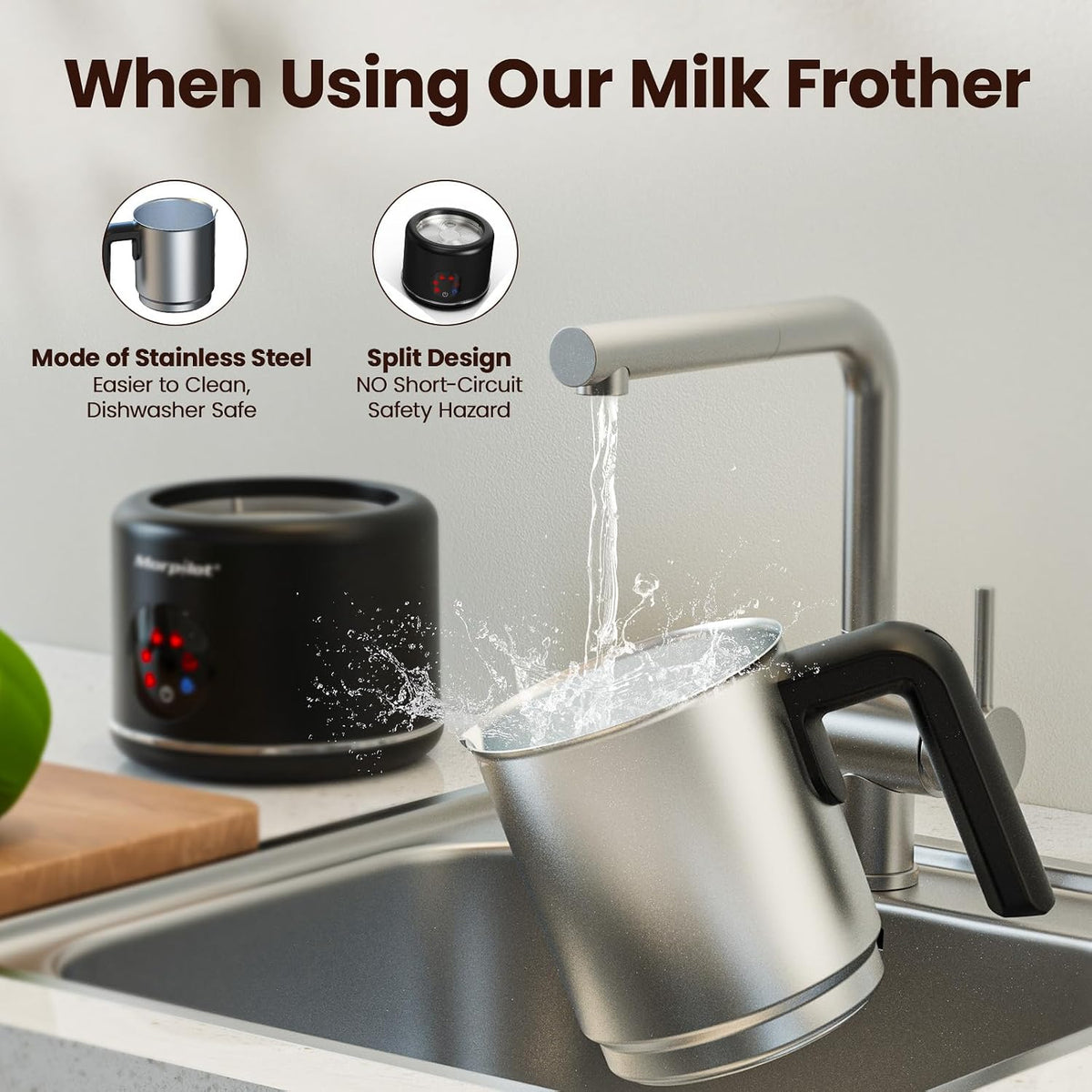 Espumador de leche eléctrico grande y vaporizador, vaporizador de leche de 16.9 onzas, vaporizador de leche y espumador para café con leche o chocolate caliente, apto para lavavajillas, 6 funciones