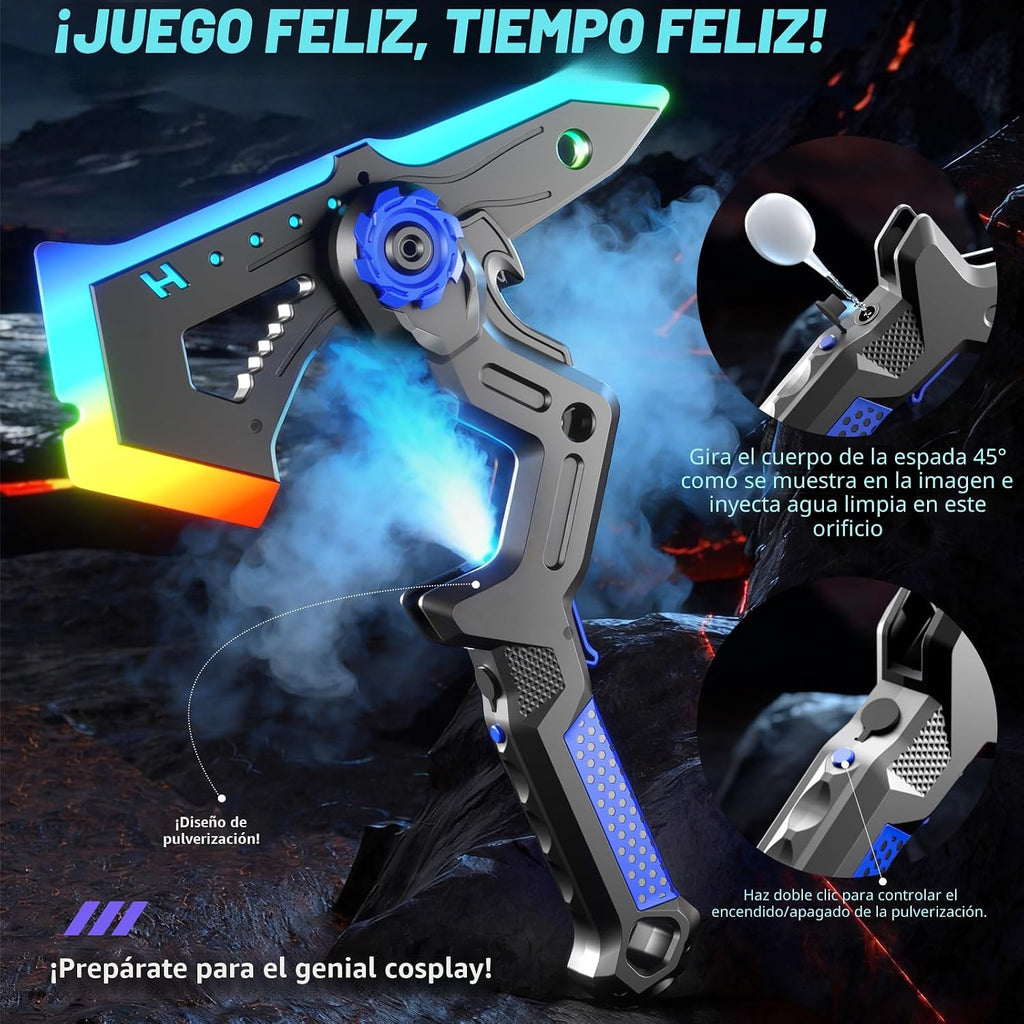 Paquete de 2 espadas de luz transformadora para niños, espada LED recargable brillante y hacha juguetes con aerosol de niebla y sonido, armas conectables de doble hoja, accesorios de cosplay para
