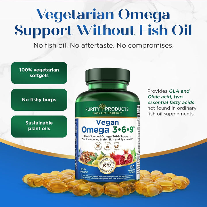 Purity Products Fórmula vegana Omega 3 6 9 - Complejo de ácidos gra...
