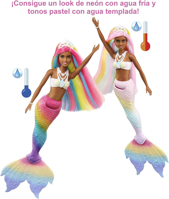 Muñeca Barbie Dreamtopia, sirena mágica arcoíris con pelo arcoíris...