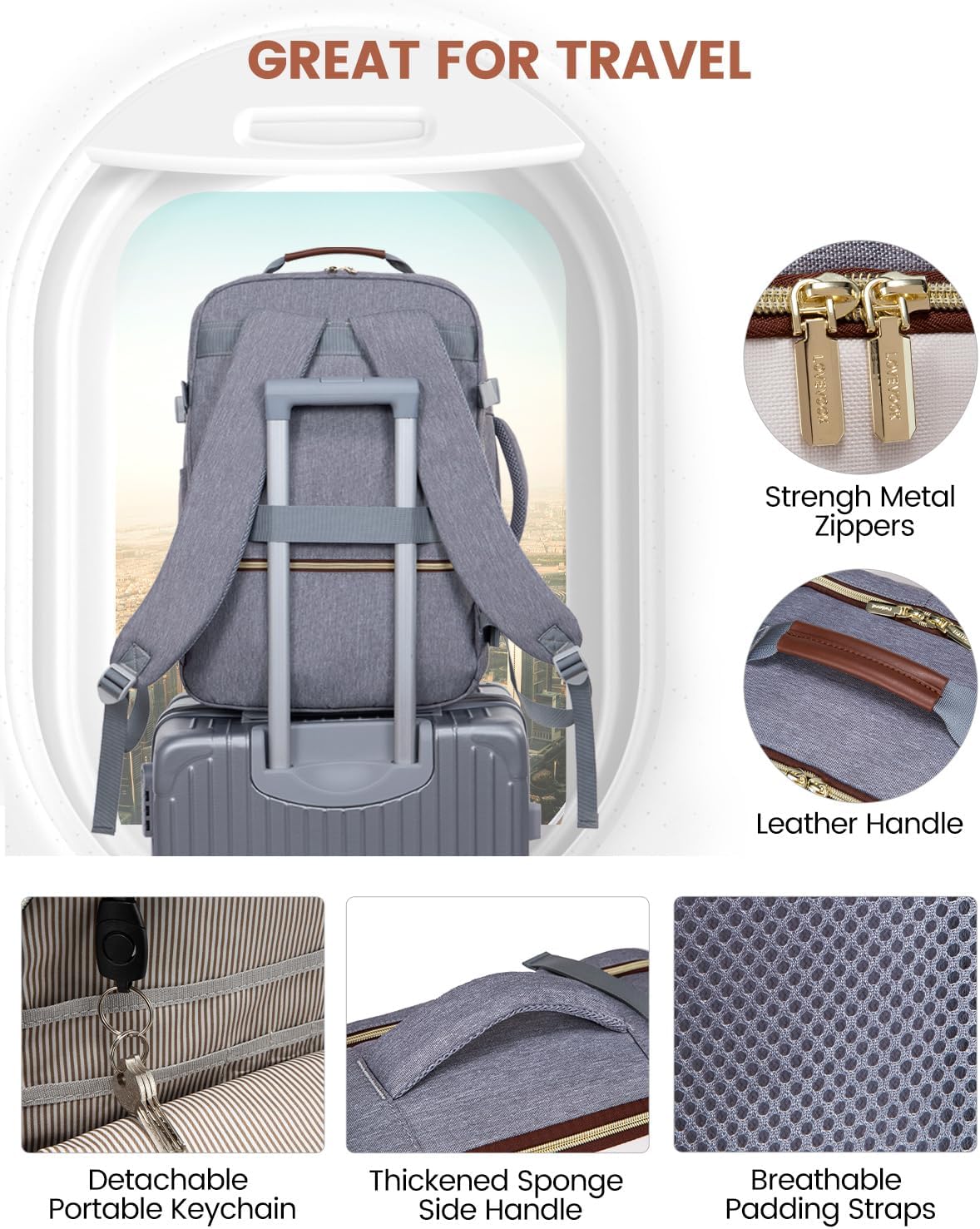 LOVEVOOK Mochila de viaje de 40 litros para mujeres y hombres, equi...