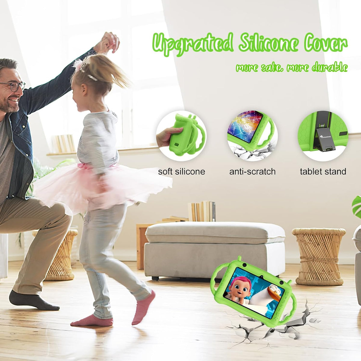 Tableta para niños de 7 pulgadas para niños de 3 a 7 años, tableta Android 12 de 2 GB de RAM+32 GB de ROM, aprendizaje educativo de control parental, Netflix, regalo para niños y niñas (verde)