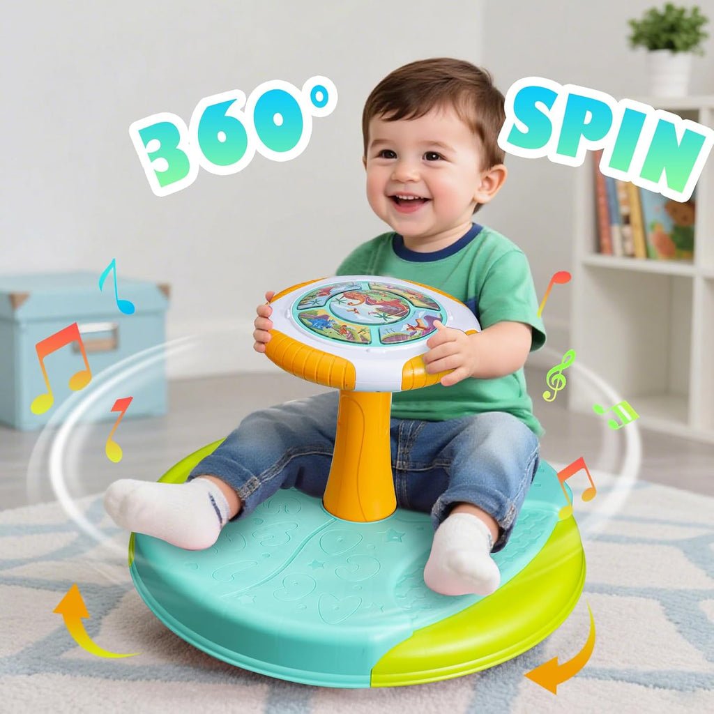 Juguetes de dinosaurio para sentarse y girar para niños pequeños de 2 a 3 años, asiento giratorio de 360° con luces LED y música, regalo de cumpleaños de Navidad para niños de 2 a 3 años, juguetes sensoriales para actividades para niños pequeños