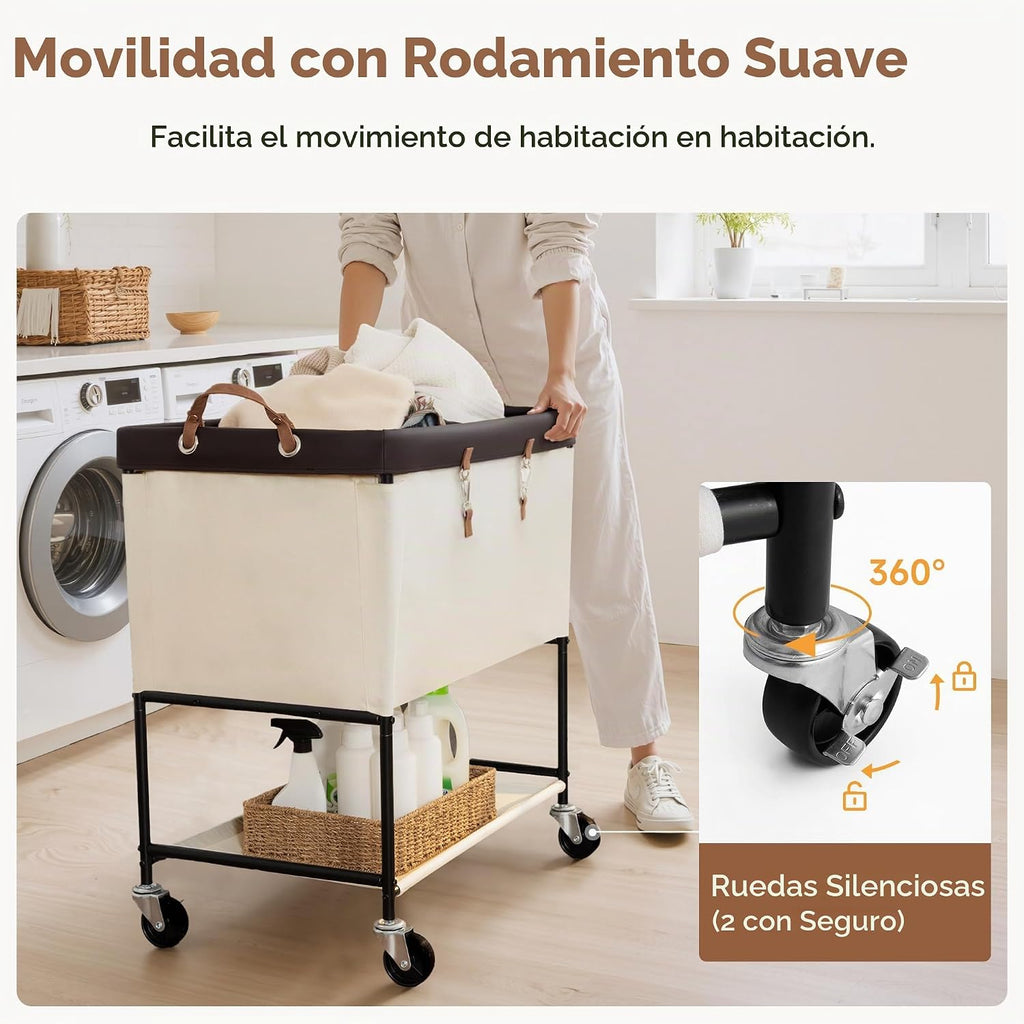 StorageWorks Carrito de Lavandería, Canasta Rodante de 2 Niveles con Ruedas, 46 Galones, Beige