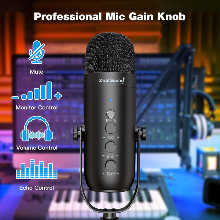ZealSound Micrófono de podcast con brazo de brazo, micrófono USB co...