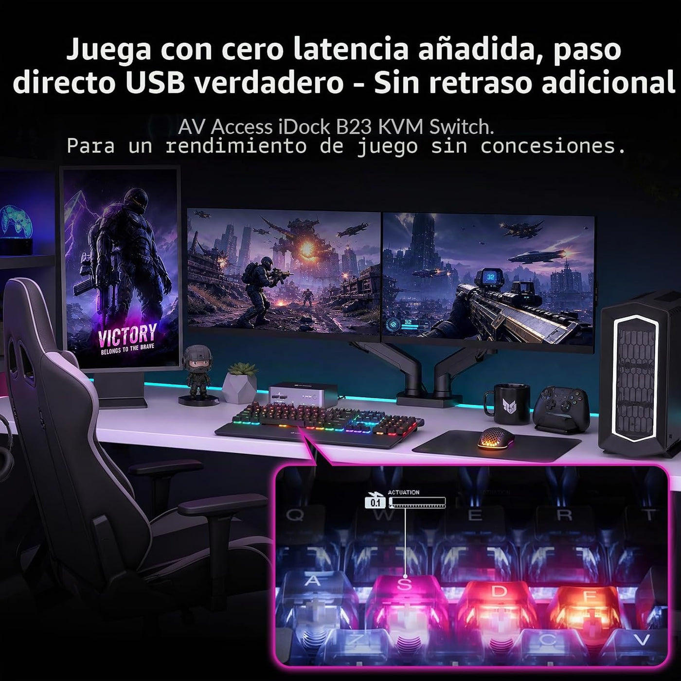 Conmutador 3 del KVM del acceso AV 8K monitores 2 ordenadores, esta...