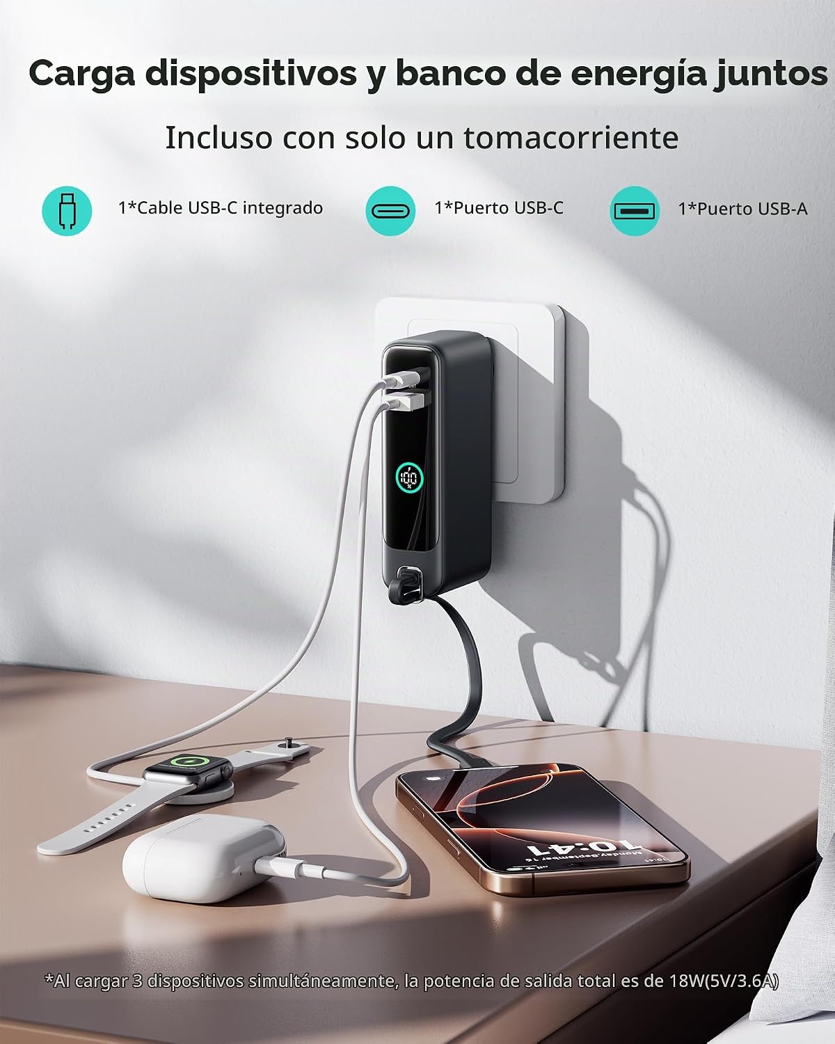 INIU Cargador portátil 3 en 1, banco de energía de carga rápida de...