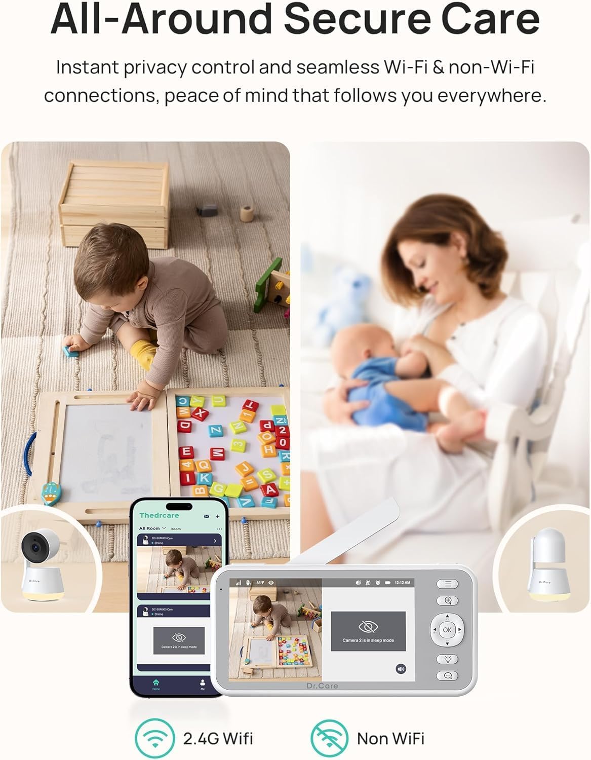 Dr.Care LumiView Monitor inteligente WiFi de 5 pulgadas con 2 cámaras