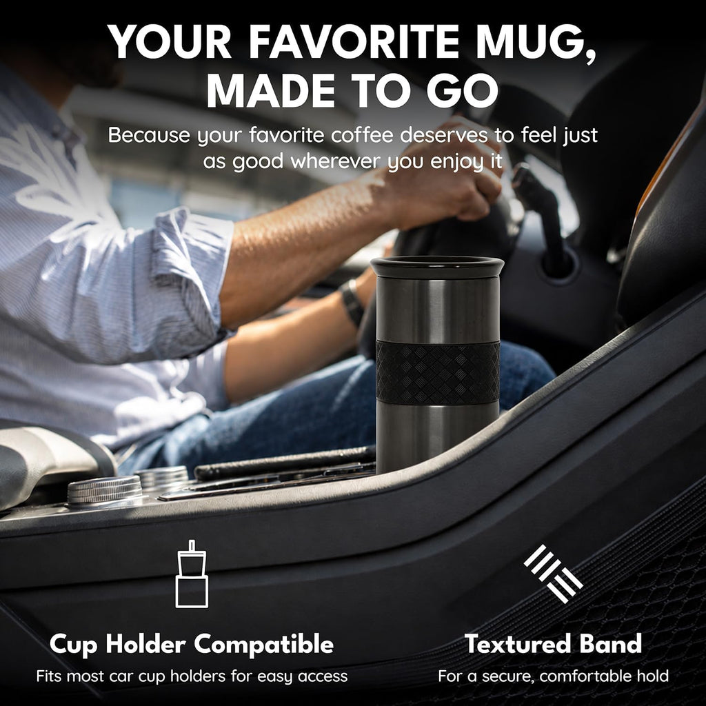 Elemental Artisan - Vaso aislado de triple pared, taza de viaje para café, reutilizable, de acero inoxidable, con tapa de cerámica, tazas térmicas de café para bebidas calientes (6 horas) y frías (18