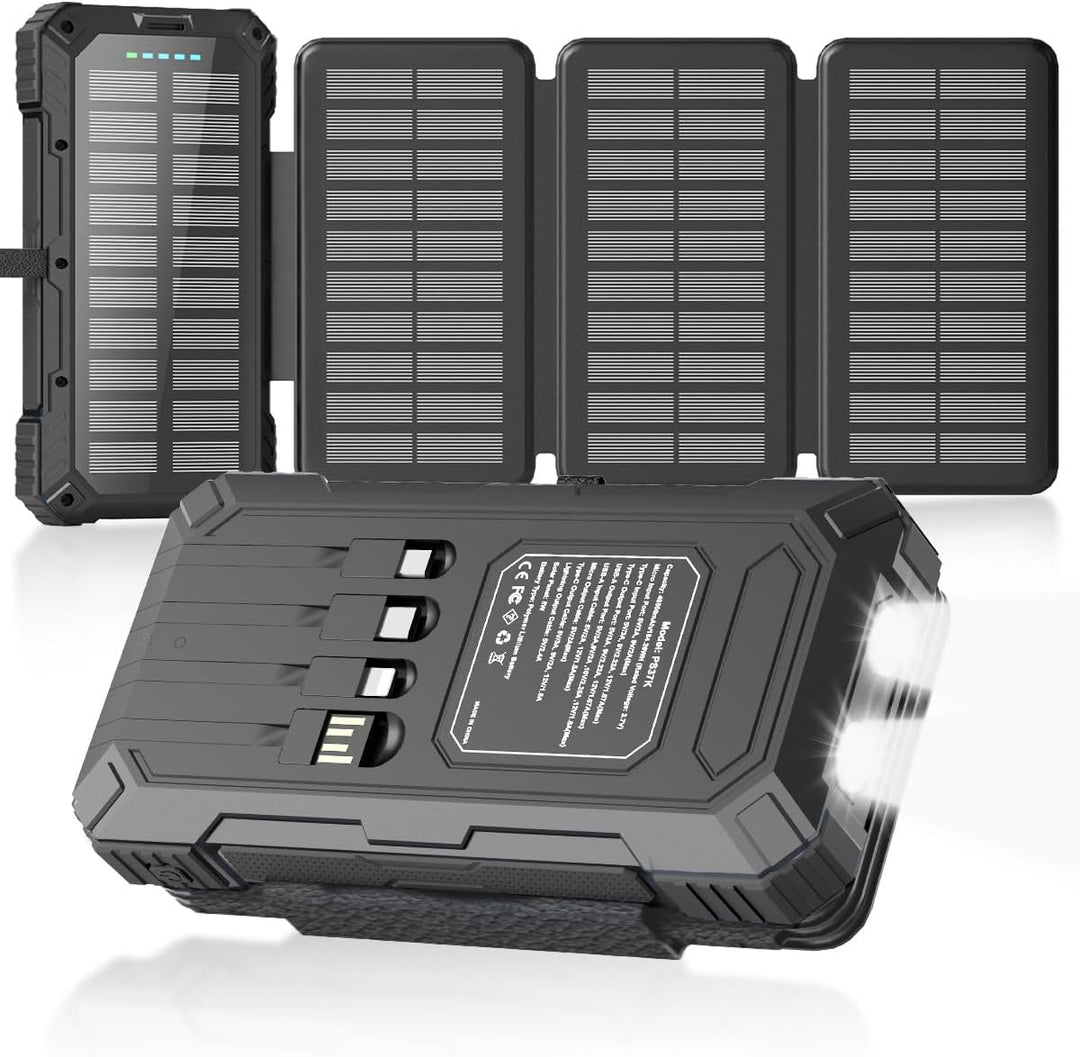 Kepswin Cargador solar de 49800 mAh con 4 cables integrados y 4 pan...