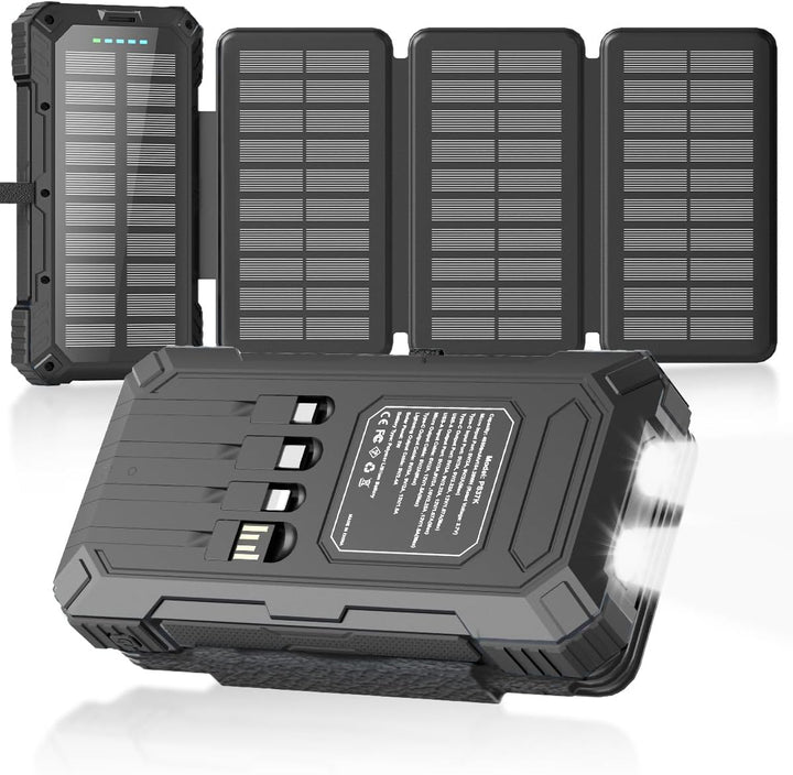 Kepswin Cargador solar de 49800 mAh con 4 cables integrados y 4 pan...