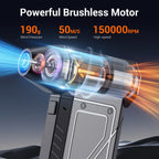 Plumero de aire comprimido: 150000 RPM Super Power - Plumero de aire inalámbrico, motor recargable sin escobillas, soplador de energía duradero con luz LED SOS, soplador de polvo ajustable para