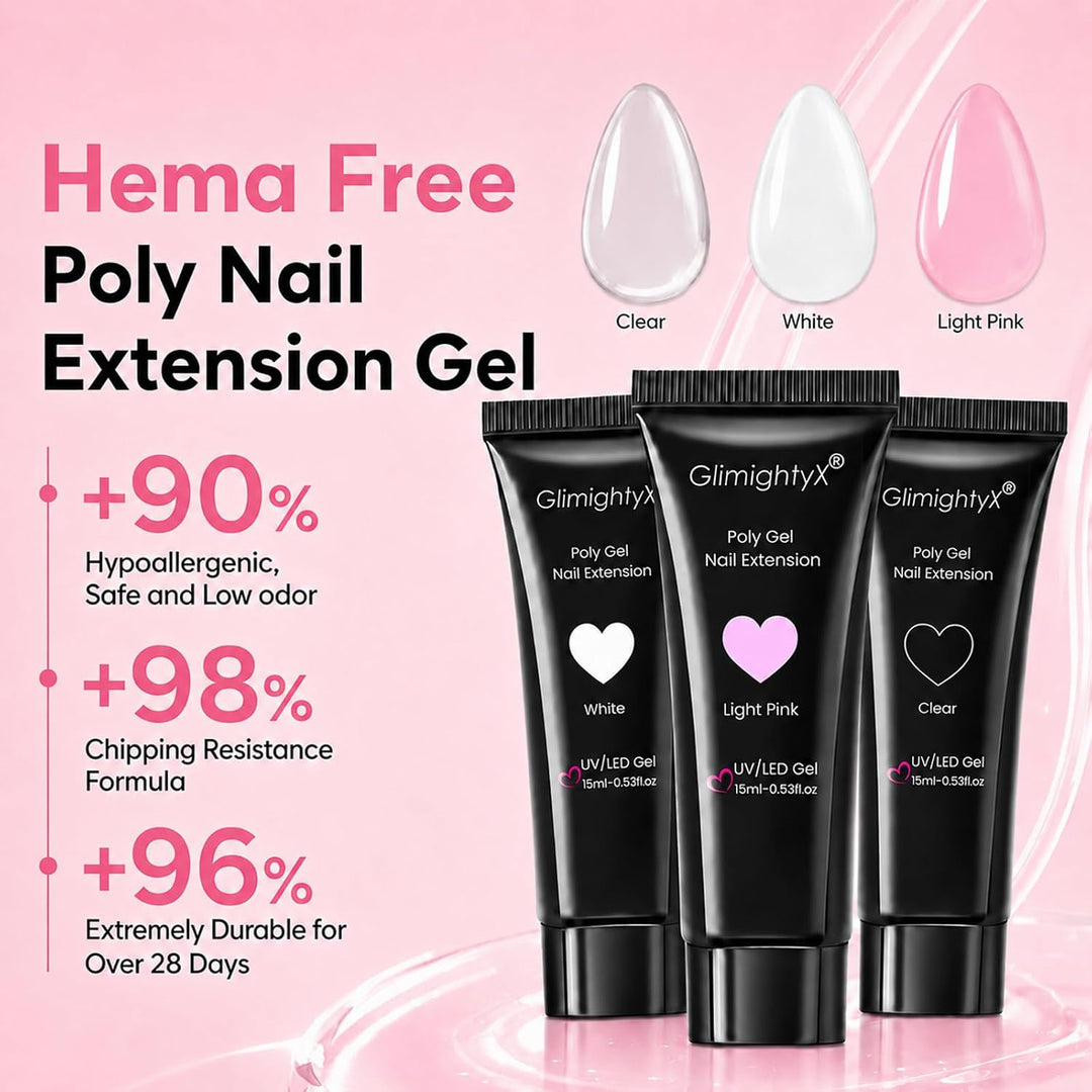 GlimightyX Kit de uñas de poligel con formas dobles sándwich, 3 col...