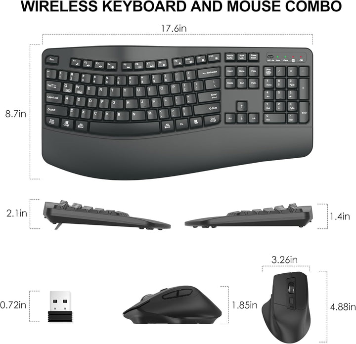 Combo de teclado y mouse inalámbricos, teclado ergonómico de tamaño...