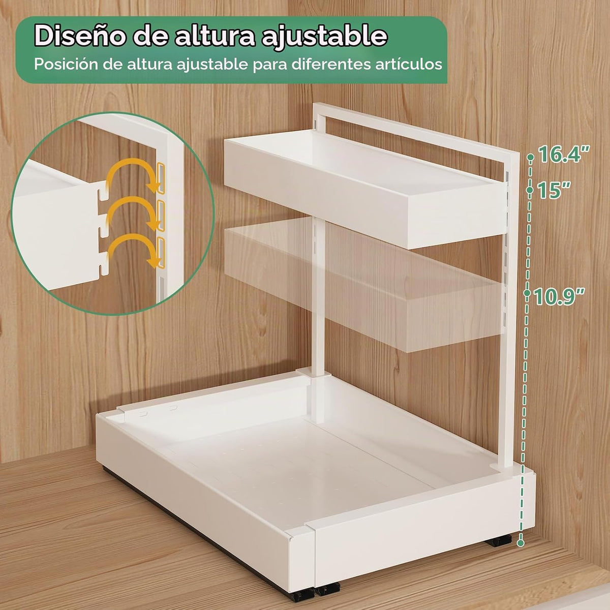 Organizador expandible para debajo del fregadero con ajuste de altura de 6 niveles