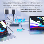 KVM Switch 2 Laptops 3 Monitores, 4K @60Hz Dual USB-C Docking KVM Switcher USB C Triple Monitor Switcher con carga PD para 2 computadoras, 3 pantallas-2 HDMI + 1 DP, no requiere controlador